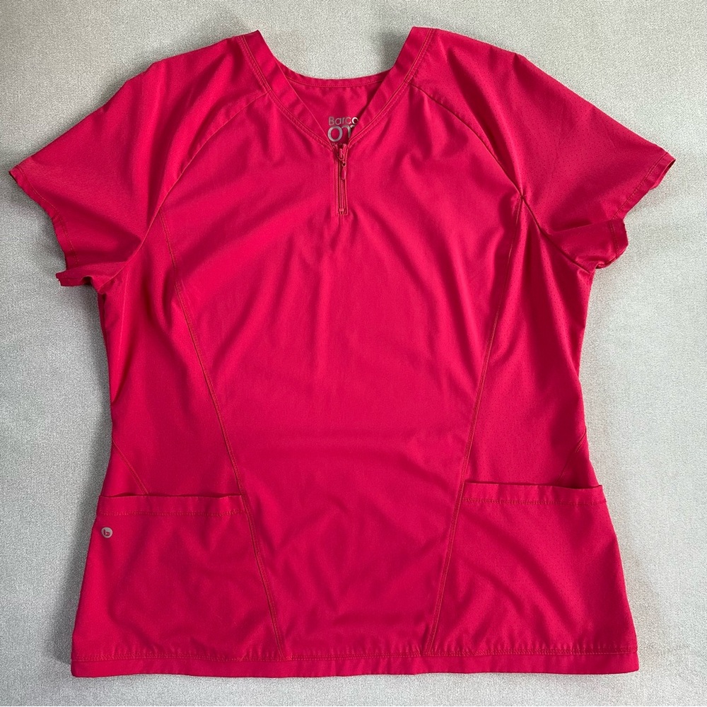 Barco Uniforms Women's Hot Pink Short Sleeve Zip V-Neck Scrub Top XL